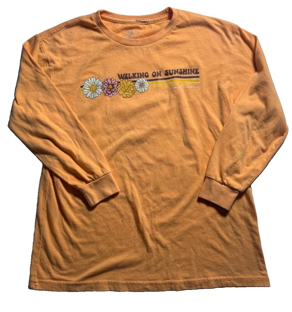 Simply Southern Youth Medium Long Sleeve Walking on Sunshine Western Floral Tee